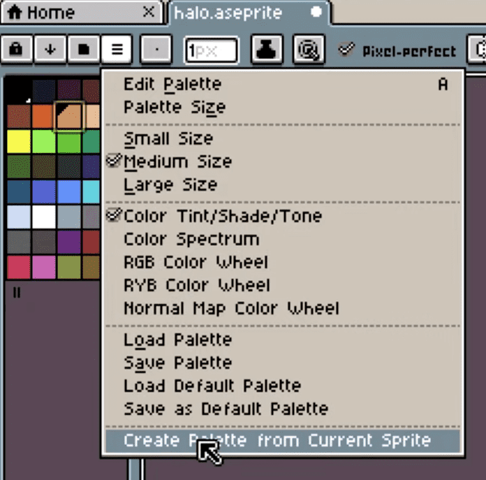 Create Palette from Current Sprite Create Palette from Current Sprite